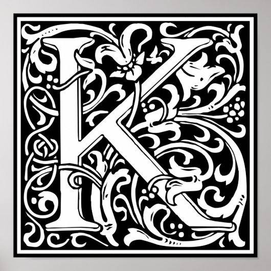 Letter K Middeleeuws Monogram Art Nouveau Poster (Voorkant)