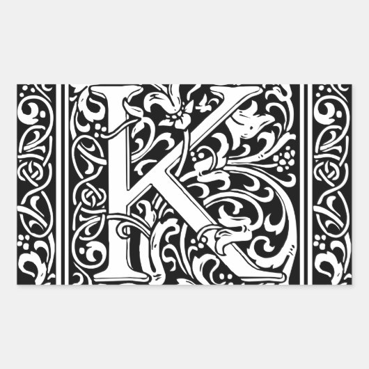 Letter K Middeleeuws Monogram Art Nouveau Rechthoekige Sticker (Voorkant)