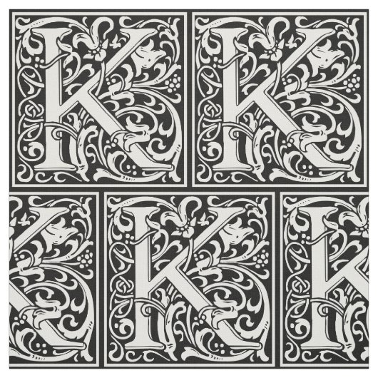 Letter K Middeleeuws Monogram Art Nouveau Stof (Swatch)