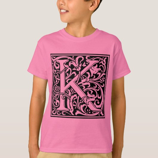 Letter K Middeleeuws Monogram Art Nouveau T-shirt (Voorkant)