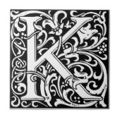 Letter K Middeleeuws Monogram Art Nouveau Tegeltje (Voorkant)