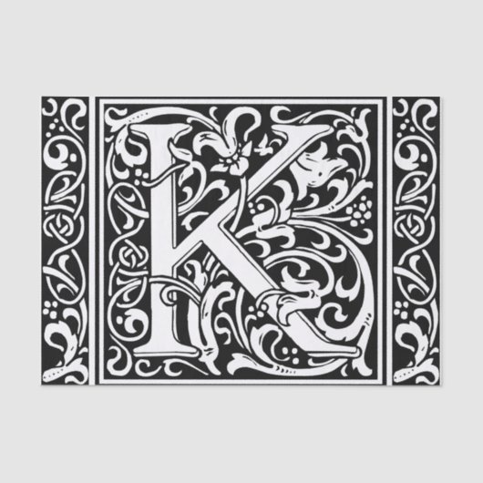 Letter K Middeleeuws Monogram Art Nouveau Tissuepapier (Voorkant)