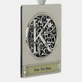 Letter K Middeleeuws Monogram Art Nouveau Verzilverd Banner Ornament (Rechts)