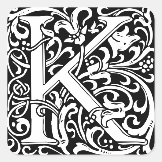 Letter K Middeleeuws Monogram Art Nouveau Vierkante Sticker (Voorkant)