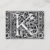 Letter K Middeleeuws Monogram Art Nouveau Visitekaartje (Achterkant)