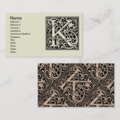 Letter K Middeleeuws Monogram Art Nouveau Visitekaartje (Voorkant / Achterkant)