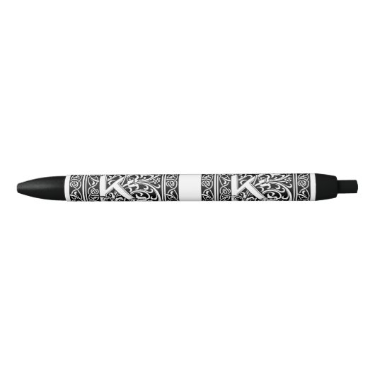 Letter K Middeleeuws Monogram Art Nouveau Zwarte Inkt Pen (Voorkant)