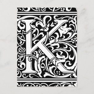 Letter K Middeleeuwse Monogram Art Nouveau Briefkaart