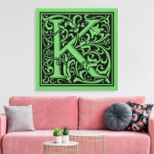 Letter K Middeleeuwse Monogram Art Nouveau Canvas Afdruk (Insitu (Woonkamer))