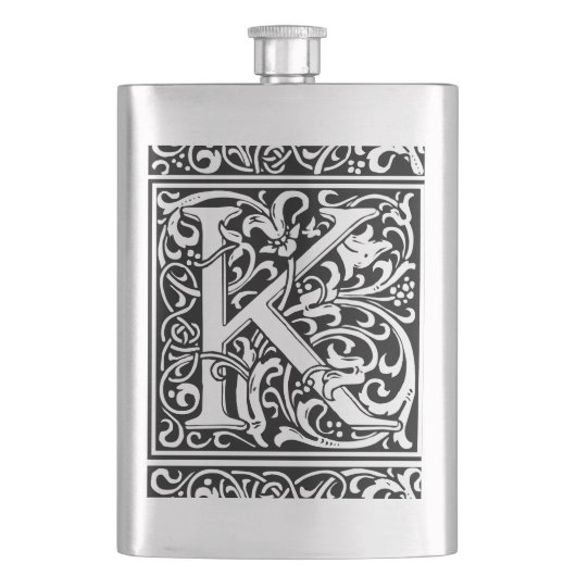Letter K Middeleeuwse Monogram Art Nouveau Heupfles (Voorkant)