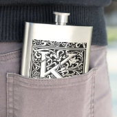 Letter K Middeleeuwse Monogram Art Nouveau Heupfles (Voorbeeld)