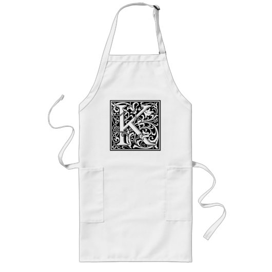 Letter K Middeleeuwse Monogram Art Nouveau Lang Schort (Voorkant)