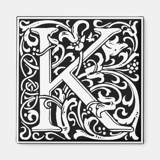Letter K Middeleeuwse Monogram Art Nouveau Magneet (Voorkant)