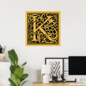 Letter K Middeleeuwse Monogram Art Nouveau Poster (Thuiskantoor)