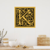 Letter K Middeleeuwse Monogram Art Nouveau Poster (Keuken)