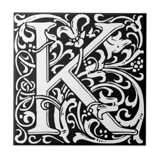 Letter K Middeleeuwse Monogram Art Nouveau Tegeltje (Voorkant)