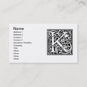 Letter K Middeleeuwse Monogram Art Nouveau Visitekaartje