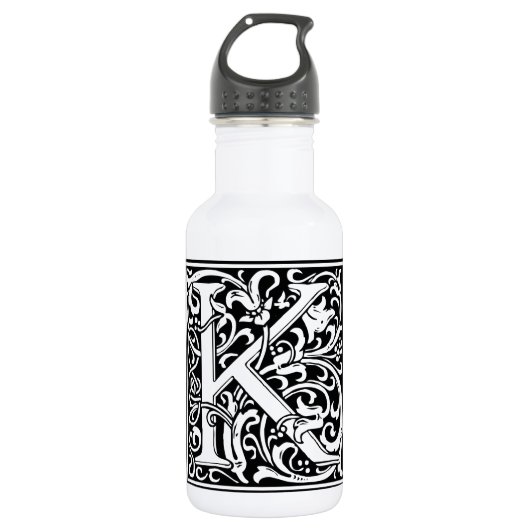 Letter K Middeleeuwse Monogram Art Nouveau Waterfles (Voorkant)