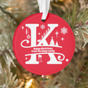 Letter K Monogram Initiaal Familienaam Greeting Ornament