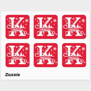 Letter K Monogram Initiaal Familienaam Greeting Vierkante Sticker