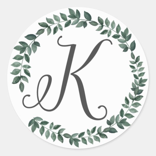 Letter K Monogram Minimalistische Botanische Blad Ronde Sticker (Voorkant)