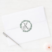 Letter K Monogram Minimalistische Botanische Blad Ronde Sticker (Envelop)