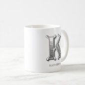 Letter K Monogram Moderne naam Koffie Mok (Voorkant rechts)