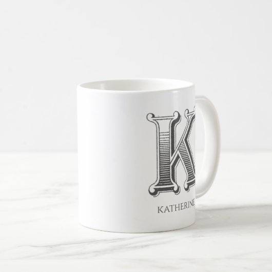 Letter K Monogram Moderne naam Koffie Mok (Voorkant rechts)