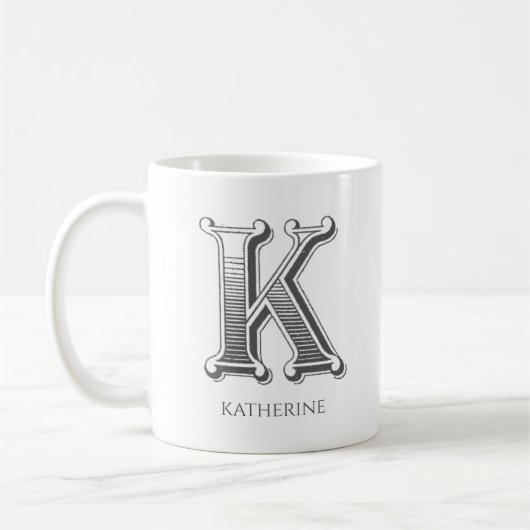 Letter K Monogram Moderne naam Koffie Mok (Links)