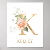 Letter K Monogram Roze Peach roos Nursery Poster (Voorkant)