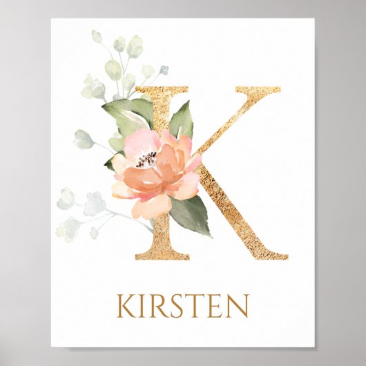 Letter K Monogram roze roze roze roze roze roestvr Poster (Voorkant)
