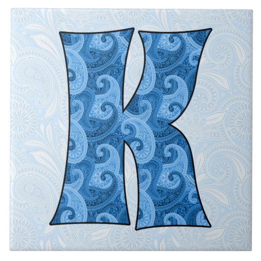 Letter K - Monogrammed Blue Paisley 6 inch Tegel Tegeltje (Voorkant)