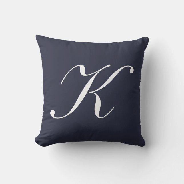 Letter K Navy Blue Monogram Pillow Kussen (Voorkant)