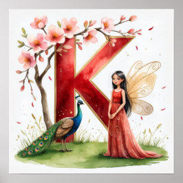 Letter K Peacock Fairy Poster - Elegant Art