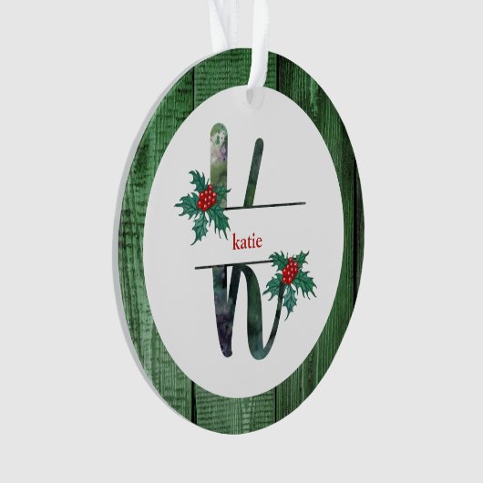 *~* Letter K Rustic Kerstmis-FOTO-hout AP44 Ornament (voorkant)