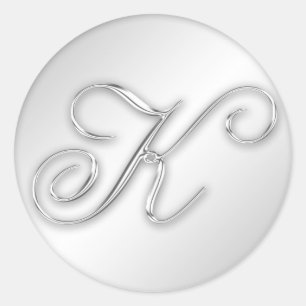 Letter K script initiaal faux zilver monogram guns Ronde Sticker