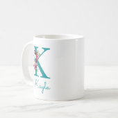 Letter K Teal Roze Bloem Koffiemok (Voorkant links)