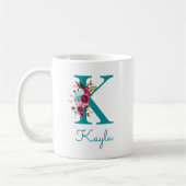 Letter K Teal Roze Bloem Koffiemok (Links)
