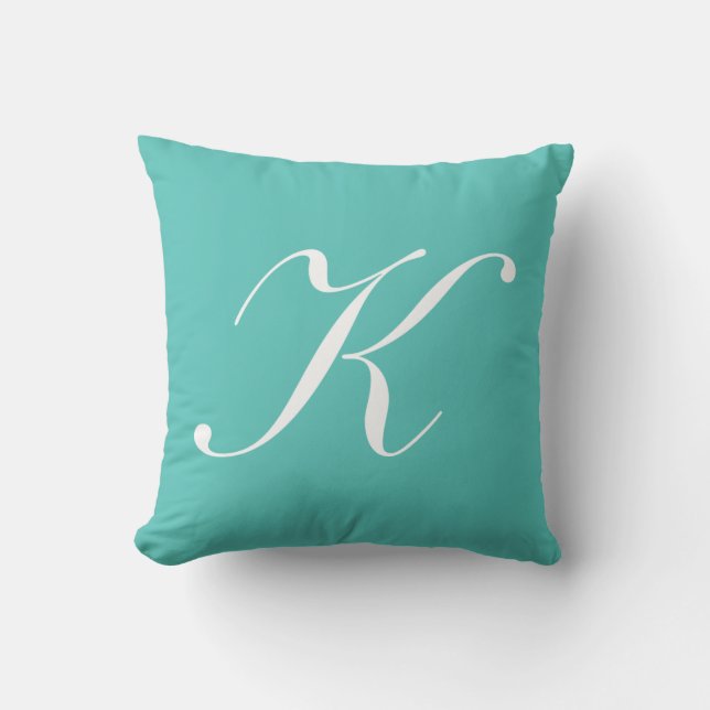 Letter K Turquoise Monogram Pillow Kussen (Voorkant)