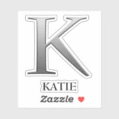 Letter k Two-Tone Silver Grey en Name Sticker (Vel)