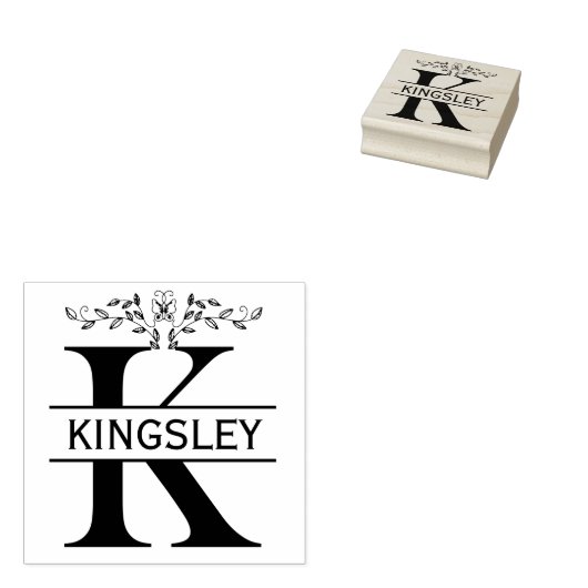 Letter K vlinder verlaat Split Monogram Rubberstempel (Gestempeld)