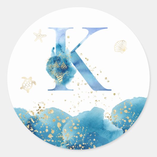 *~* LETTER K - Zee Ocean Beach Envelope Sticker (Voorkant)