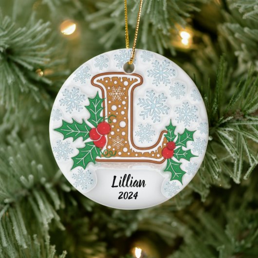 Letter L Aangepaste naam Kerst Keramisch Ornament (Boom)