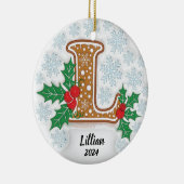 Letter L Aangepaste naam Kerst Keramisch Ornament (Rechts)