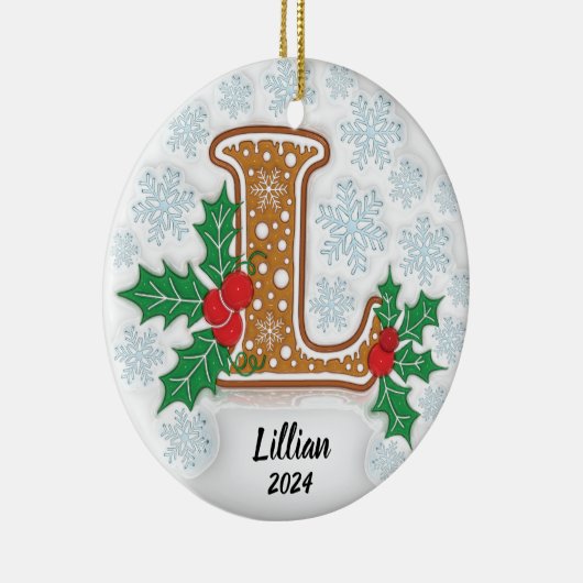 Letter L Aangepaste naam Kerst Keramisch Ornament (Rechts)
