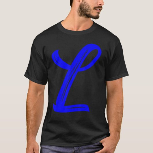 Letter L Alfabet Large Blue Graphic Initiaal T-shirt (Voorkant)