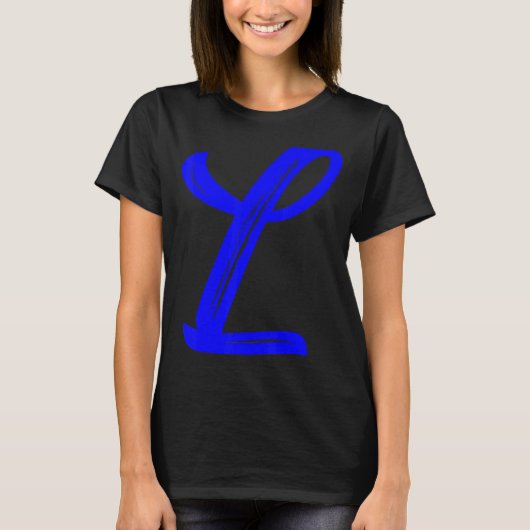 Letter L Alfabet Large Blue Graphic Initiaal T-shirt (Voorkant)