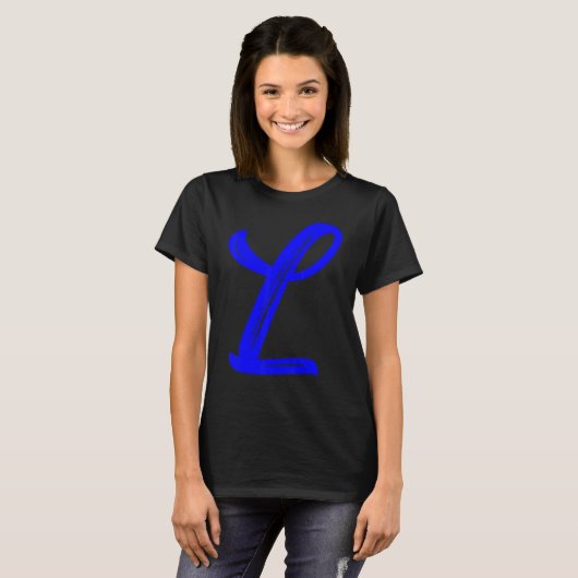 Letter L Alphabet Large Blue Graphic Initial T-shirt (Voorkant volledig)