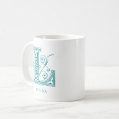 Letter L Blauwgroen Monogram Modern Name Coffee Mo Koffiemok (Voorkant links)