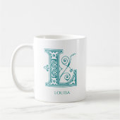 Letter L Blauwgroen Monogram Modern Name Coffee Mo Koffiemok (Links)